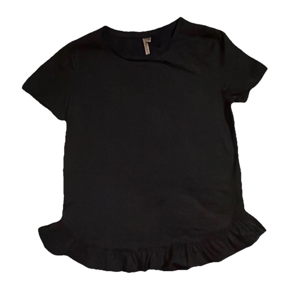 Banana Republic Black Ruffle Hem Short Sleeve T-Shirt XS Women